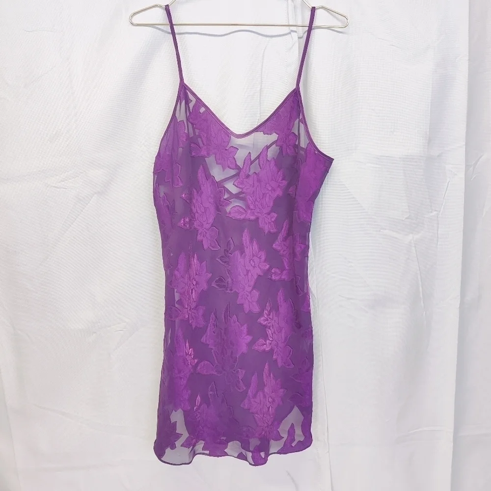 Grape Purple Sheer Slip Dress Cover Up Negligee Women's Sz Med Spaghetti Straps
